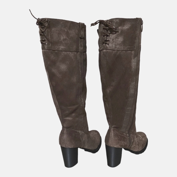 TORRID Lace-Up Back Lug Sole High Boot Wide Calf Taupe 11W - Picture 6 of 10